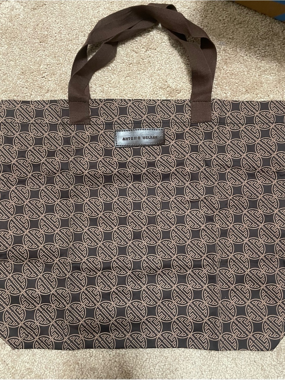 ANTONIO MELANI Brown Geometric Pattern Tote Bag